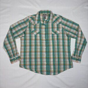 Wrangler Wrancher Blue Plaid Pearl Snap Long Sleeve Western Shirt Womens XL